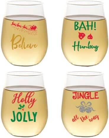 Set of 4 Shatterproof Designer 16 oz Plastic Wine Glasses MADE in the USA by Unknown