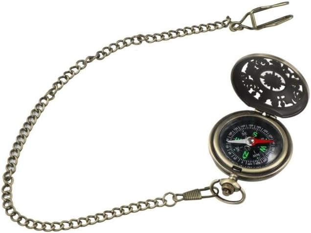 Pocket Compass with Hanging Chain, Vintage Zinc Alloy Flip Cover Compass Pocket - Image 4