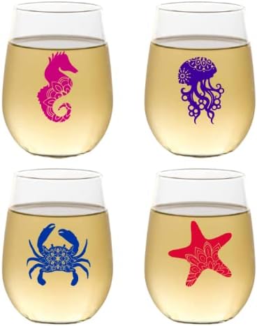 Set of 4 Shatterproof Designer 16 oz Plastic Wine Glasses MADE in the USA by Unknown