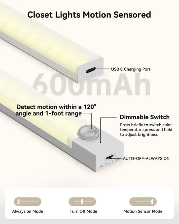 Under Cabinet Lights 4-Inch 12-Pack, USB Rechargeable Motion Sensor Light - Image 8