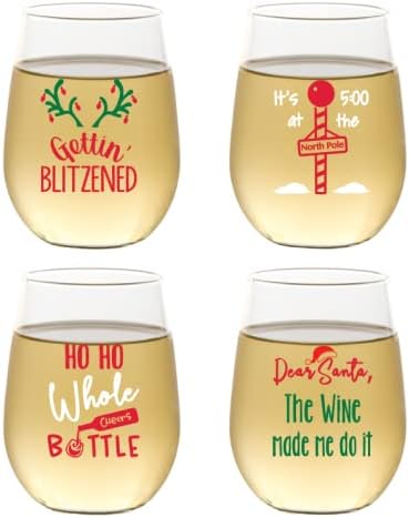 Set of 4 Shatterproof Designer 16 oz Plastic Wine Glasses MADE in the USA by Unknown
