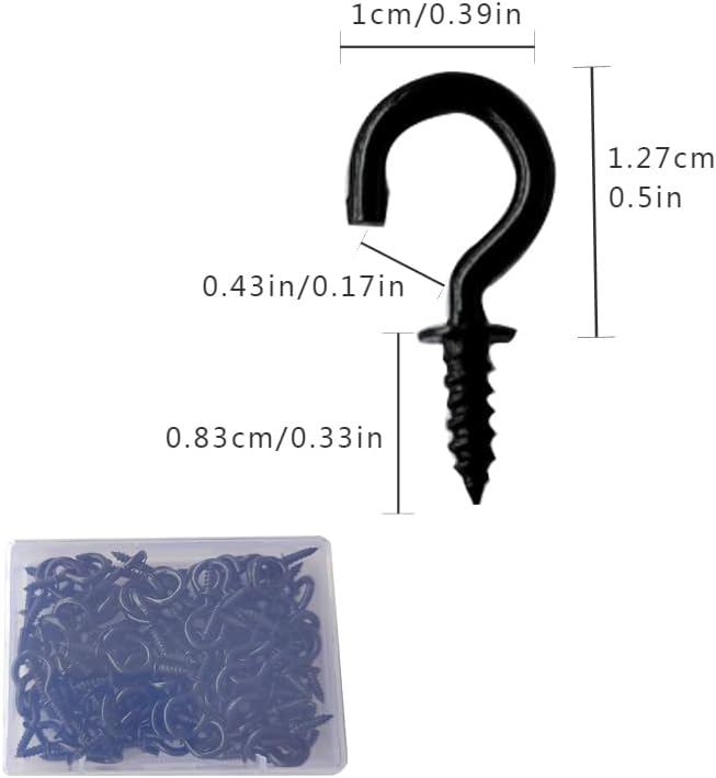 Set of 100 Nickel Plated Metallic Black Cup Hooks Small Hooks, 1/2 Inch - Image 2