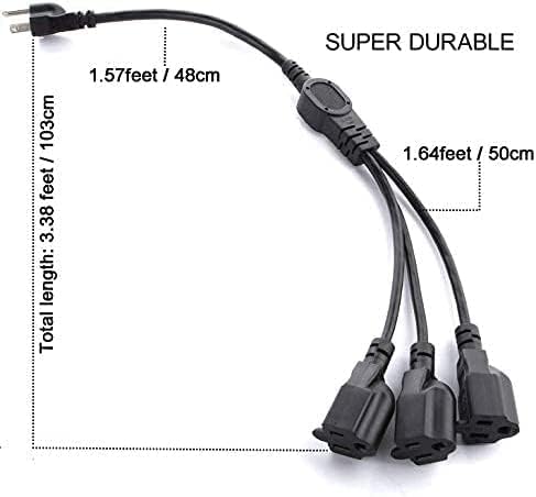 3.3FT 3 Prong 1 to 3 Extension Cord Splitter, Indoor Outdoor Power Cable - Image 3