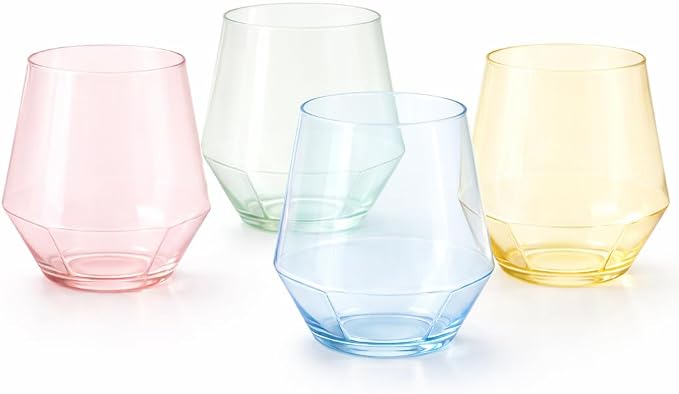 Oojami 40 Pack Diamond Plastic Wine Glasses 12oz Gold Rim Stemless Disposable by Oojami