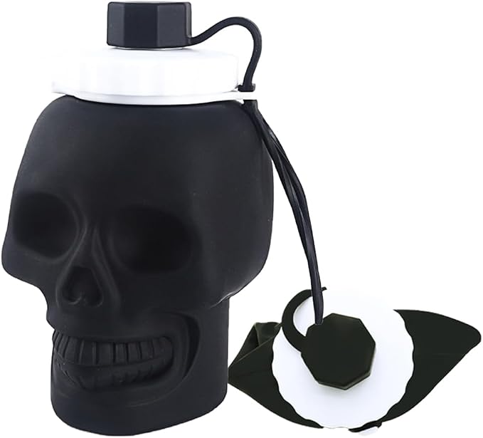 Collapsible Silicone Water Bottle 22oz/650ml, Skull Pattern Foldable Water by Unknown