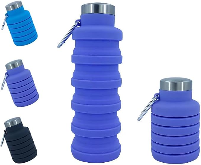 Collapsible Water Bottles 12oz, Odorless BPA-Free Silicone, Leak-Proof Foldable by VadoWorld
