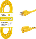 Indoor/Outdoor Extension Cord, 12 Gauge 8FT Yellow, 3 Prong Heavy Duty by HONDERSON