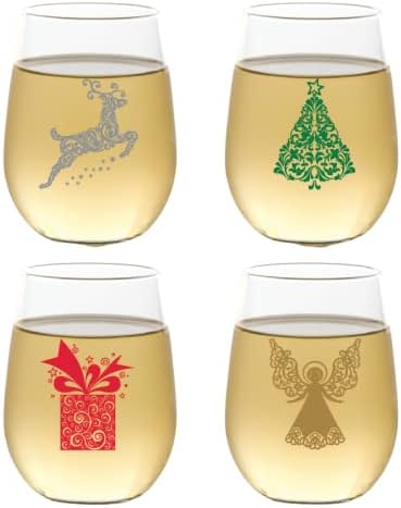 Set of 4 Shatterproof Designer 16 oz Plastic Wine Glasses MADE in the USA by Unknown