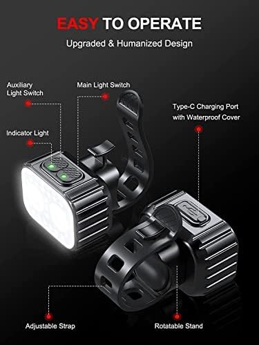 Cuvccn Bike Lights Super Bright, Rechargeable Bicycle Lights Set Multiple Modes - Image 5