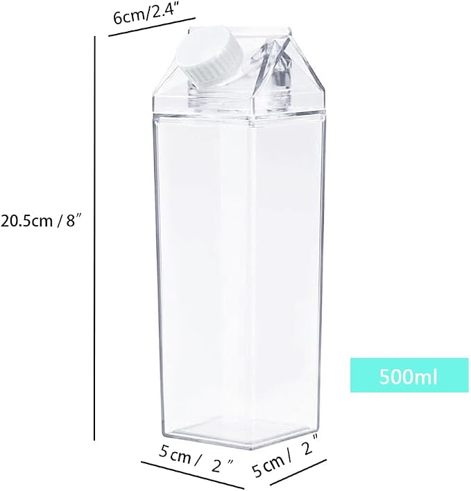Jinberry 500ml/17Oz Cute Clear Milk Carton Water Bottle Portable Drinkware - Image 2
