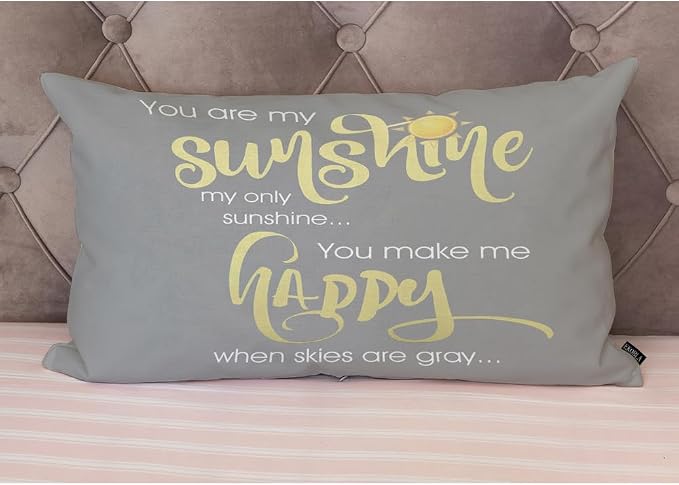EKOBLA Motivational Phrase Pillow Cover You are My Sunshine Yellow On Gray - Image 4