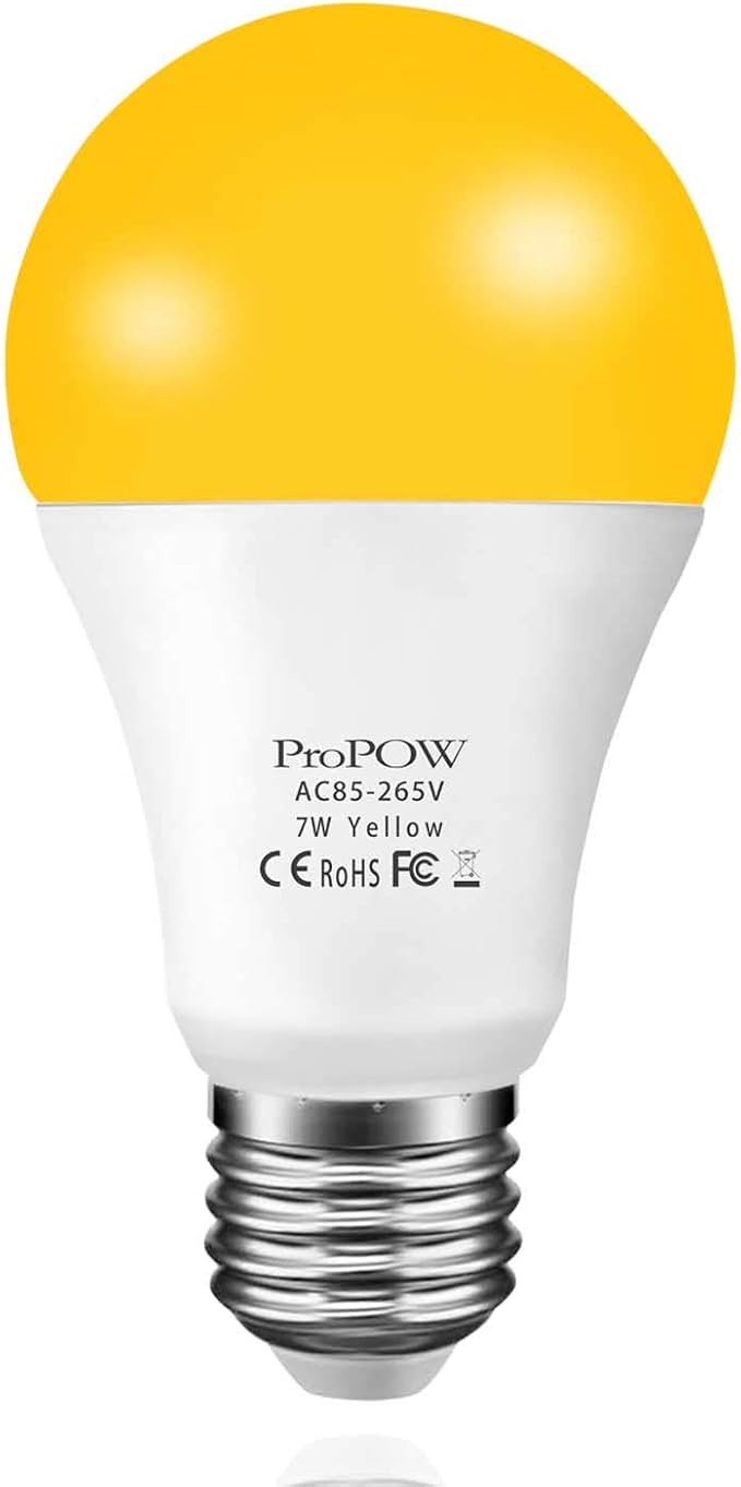 Yellow Bug Light Bulbs, Dusk to Dawn, 7W LED, 40W Equivalent, Smart Auto on/Off by ProPOW