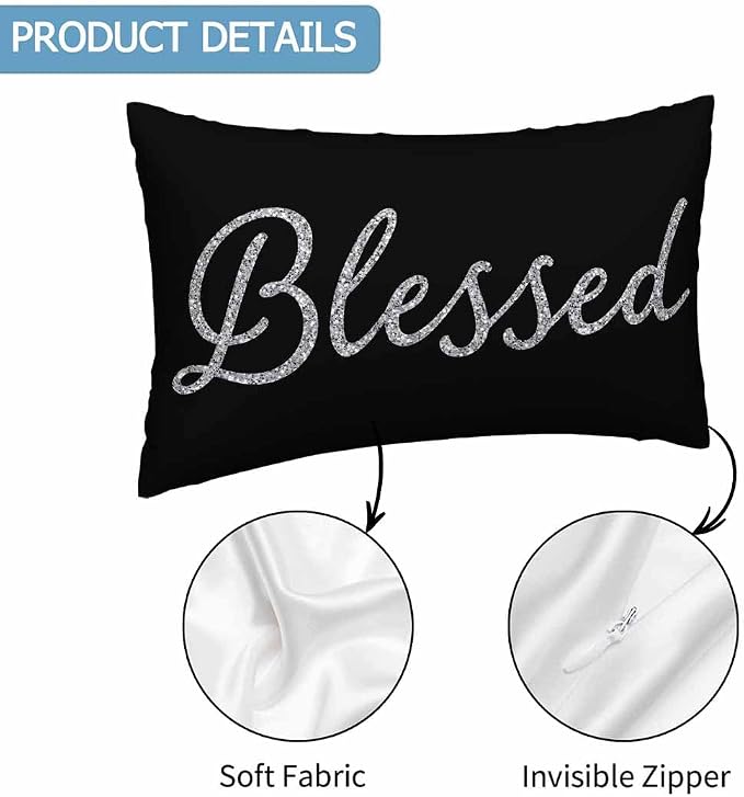 Bling Blessed White Throw Pillow Covers 12 X 20 Highlights Blessed Black Set of - Image 3
