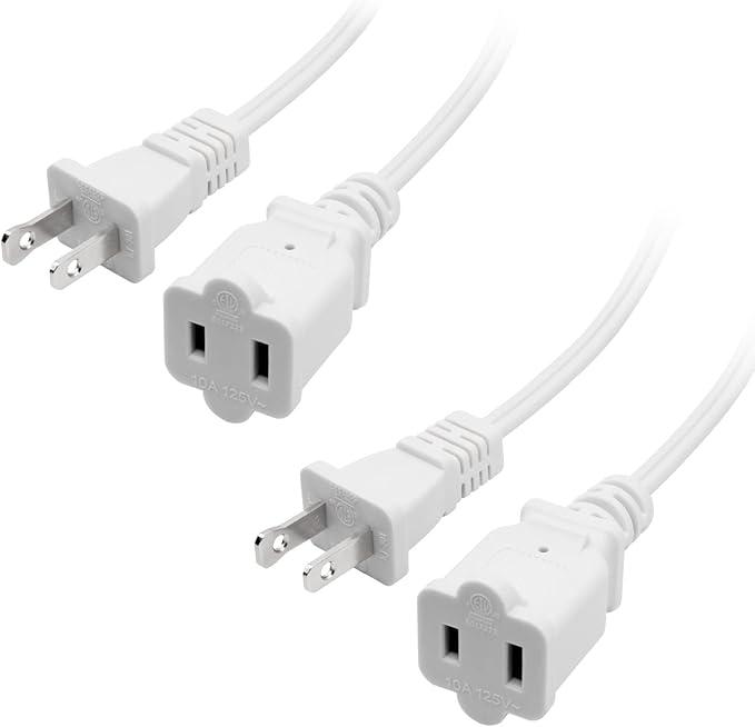 Short Extension Cord 3 Ft，2Pack Flat Plug Extension Cord 2 Prong, US by Yeatel