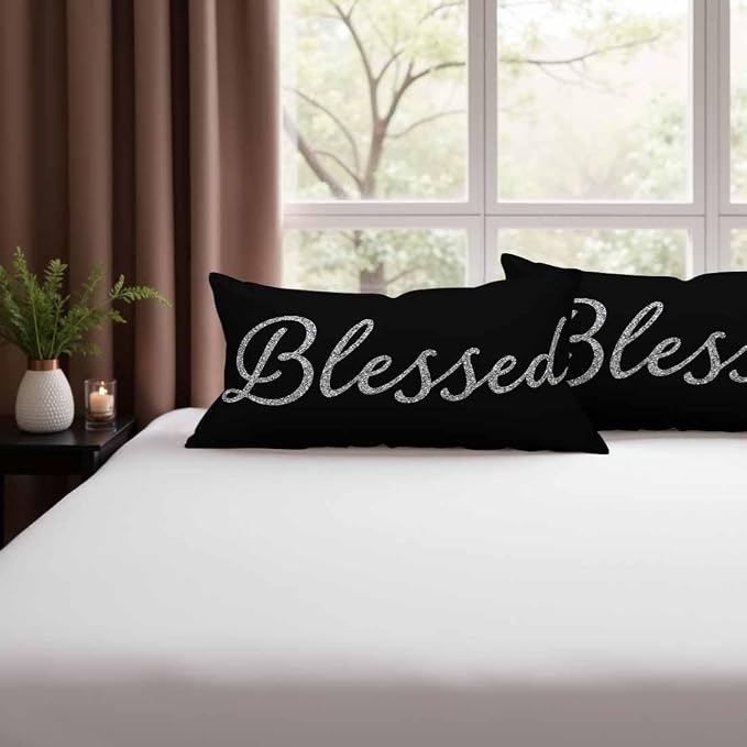 Bling Blessed White Throw Pillow Covers 12 X 20 Highlights Blessed Black Set of - Image 9