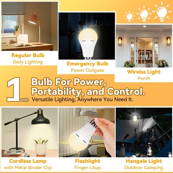 Neporal LITE PRO Rechargeable Light Bulbs, 2600mAh Large Battery Backup Light - Image 8