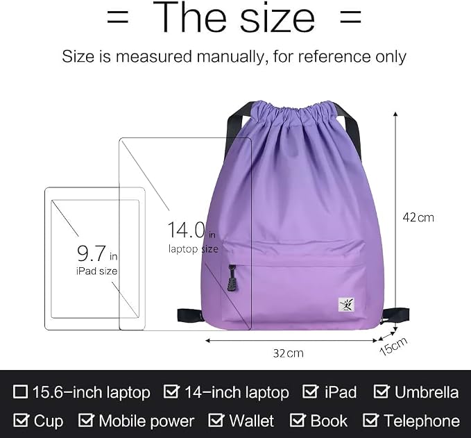Waterproof Drawstring Bag, Gym Bag Sackpack Sports Beach Backpack - Image 7