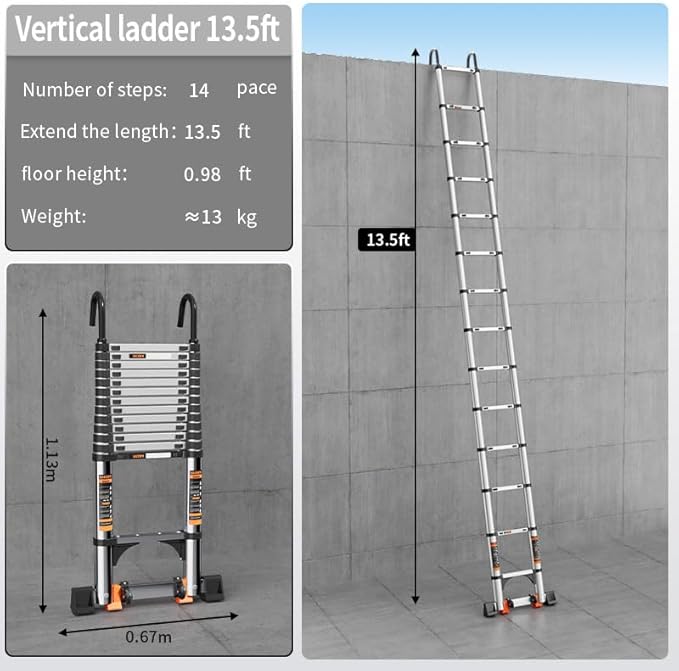 Telescoping Ladder, with Stable Hook and stabilizer barand, Extension Ladder - Image 7