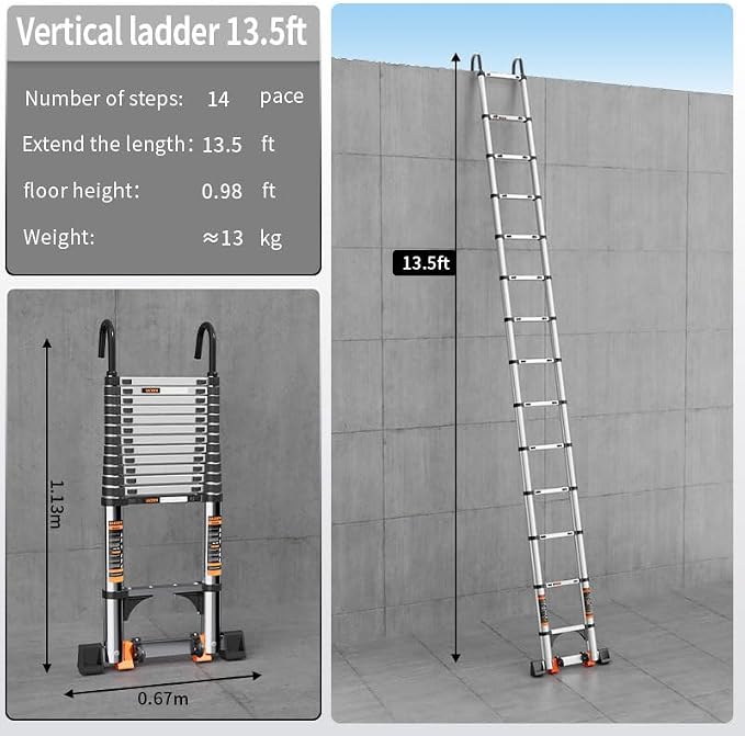 Telescoping Ladder, with Stable Hook and stabilizer barand, Extension Ladder - Image 7