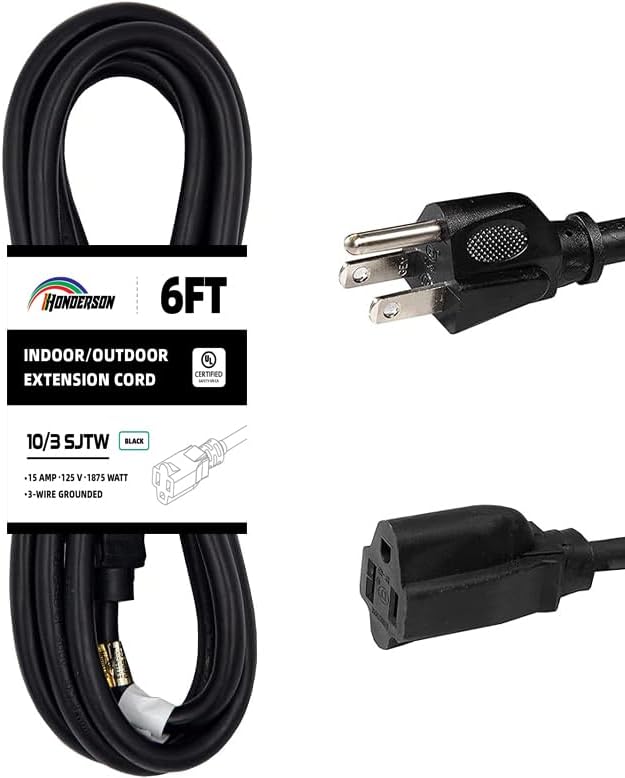 Indoor Outdoor Extension Cord Weatherproof, UL Certified, 10 Gauge 6FT Black 3 by HONDERSON