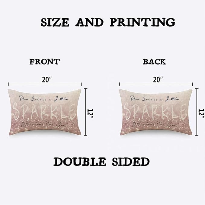TKS MITLAN Sparkle Pillow Covers 12x20 Inch Glitter Pink She Leaves A Little - Image 2