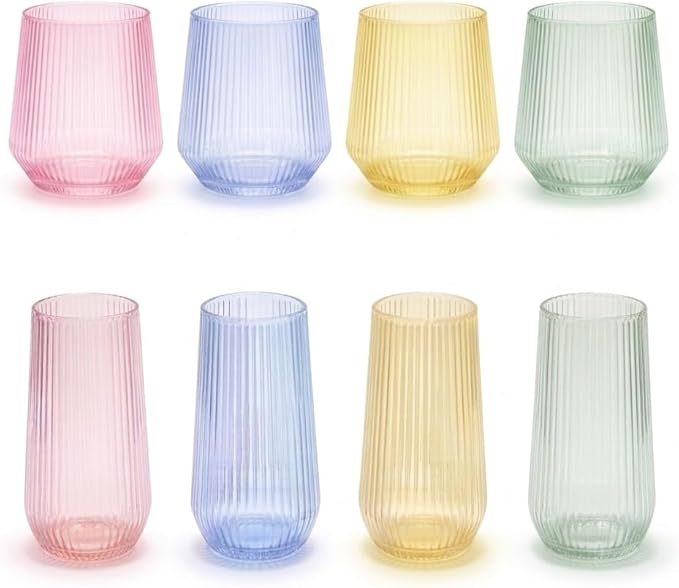 Oojami 48 Pack Ribbed Origami Ripple Plastic Glasses, 24 Stemless 9oz Champagne - Image 2