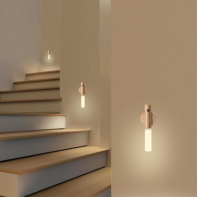 LANDGOO Wooden Motion Sensor Night Lights Magnet Body Sensor Hallway Night - Image 2