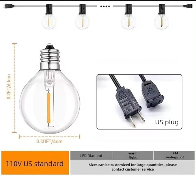 100FT Outdoor Patio Black String Lights - Image 2