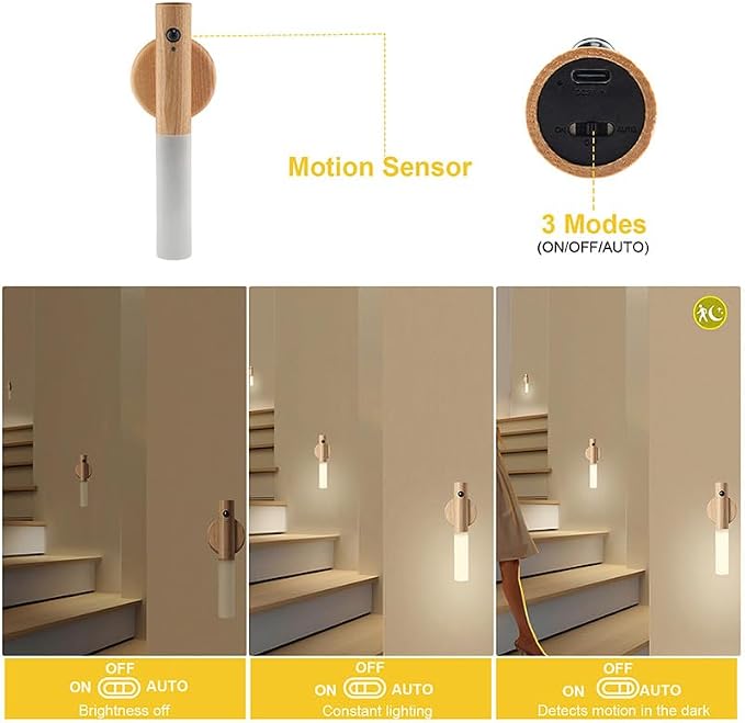LANDGOO Wooden Motion Sensor Night Lights, Magnet Body Hallway Lamp, - Image 4