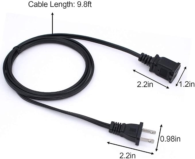 Black Extension Cord 10 Ft, 2 Prong Extension Cords US Flat and Thin - Image 4