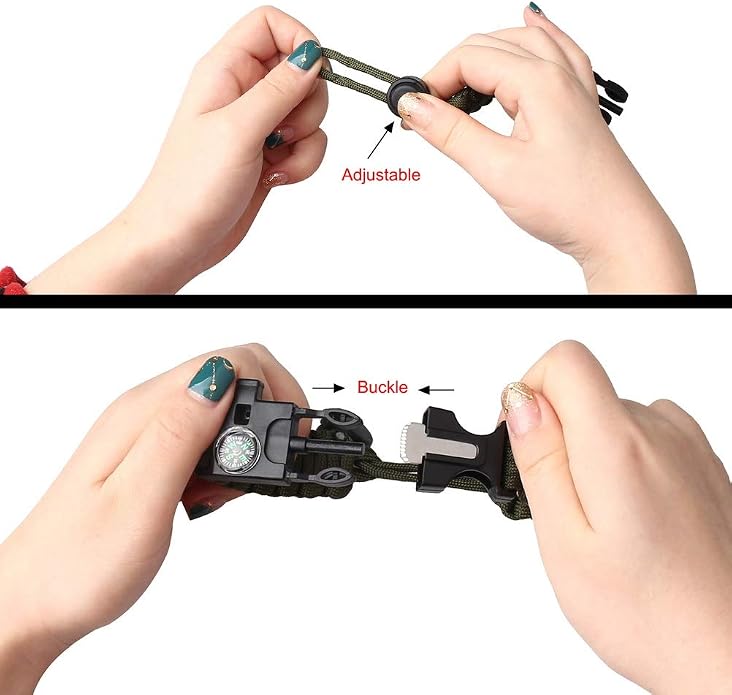 ZHIYE Survival Paracord Bracelet Flint Fire Starter Scraper Compass Wilderness - Image 5