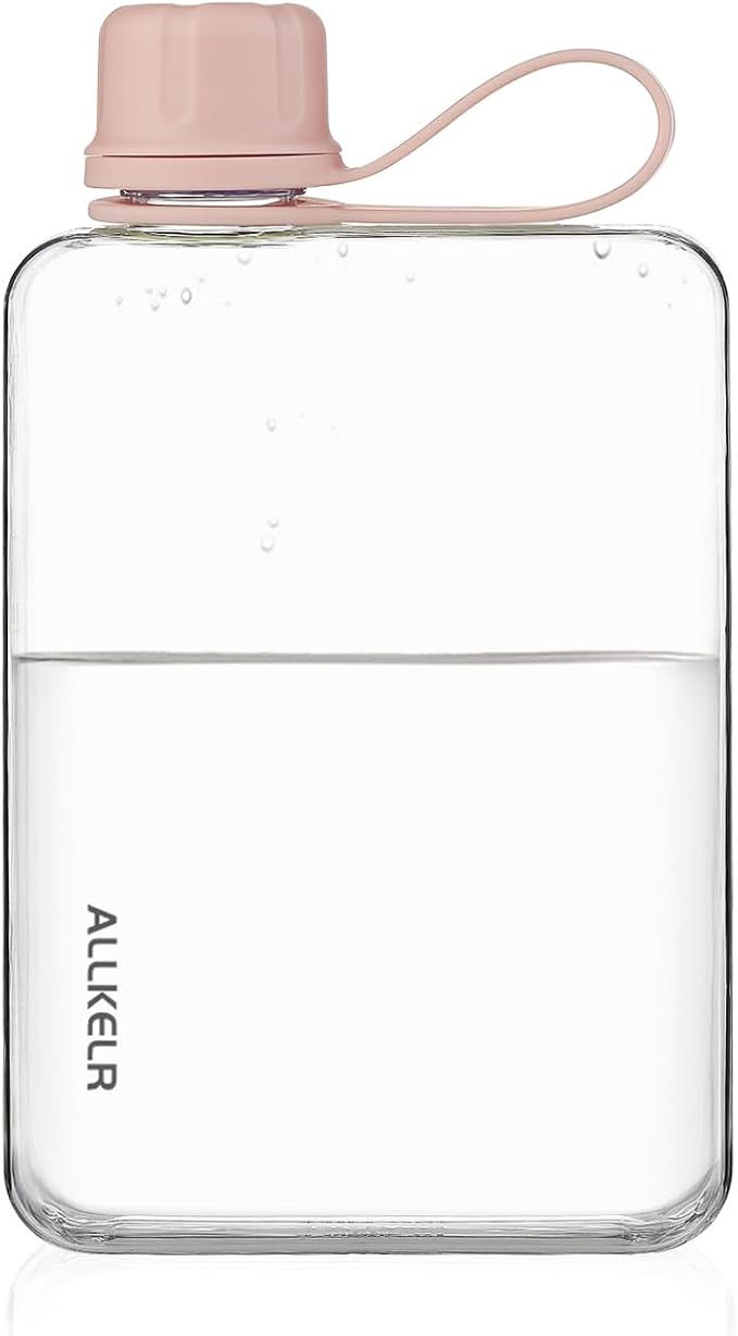 Portable Flat Water Bottle, BPA Free Reusable Tritan Plastic Travel Water by ALLKELR