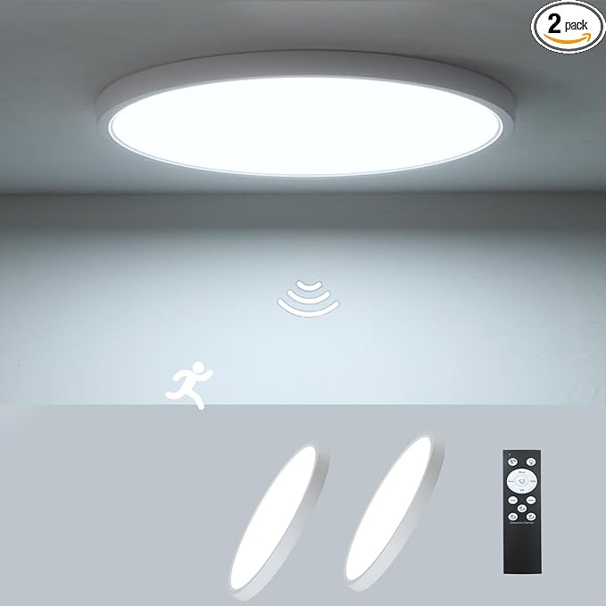 2 Pack ZSYUBO 12 Inch Motion Sensor Ceiling Light Wired, 24w Flush Mount Light by Unknown