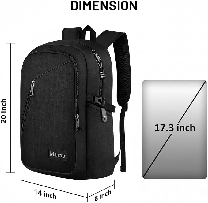 Mancro Laptop Backpack for Travel 17.3 in Anti-Theft Business Backpack Large - Image 5