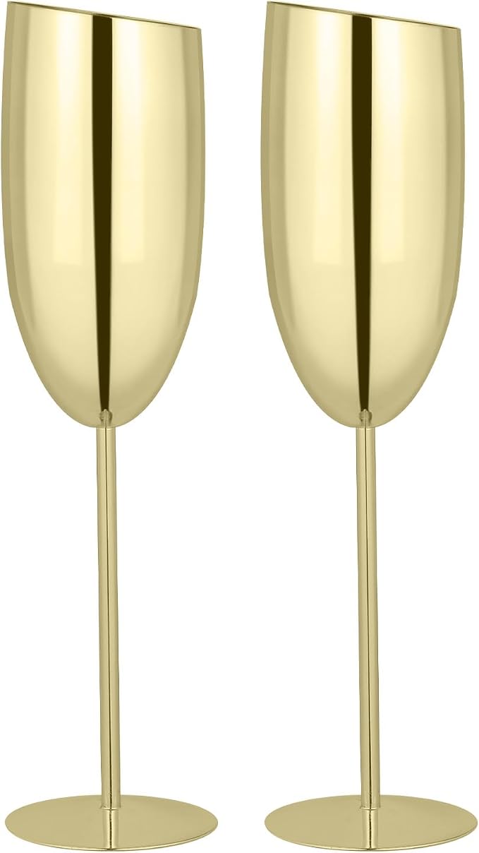TJ Champagne Glasses Set of 2 Stainless Steel Champagne Flutes 8.5 oz by TJ