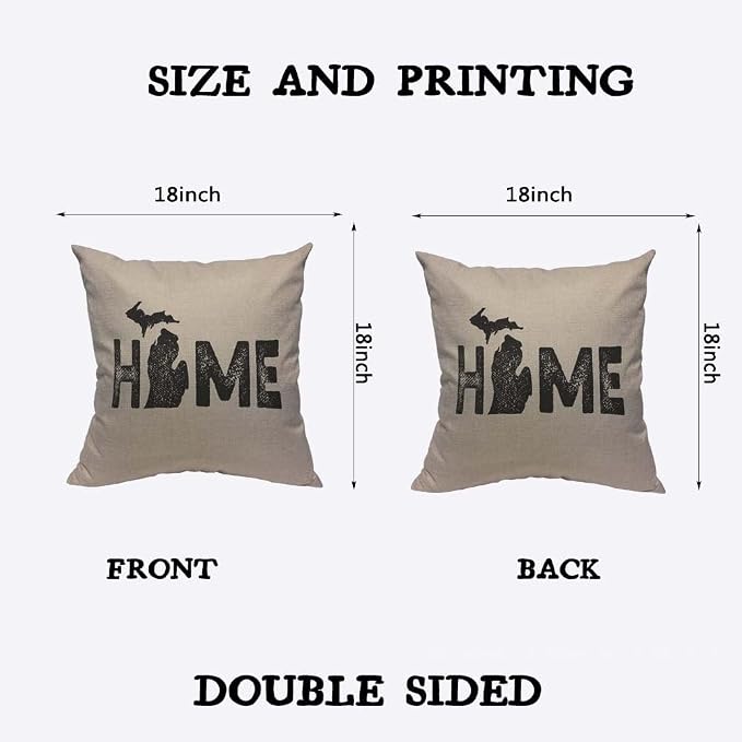 TKS MITLAN Michigan Home State Pillow Covers 18 x 18 Inch Map Home America - Image 2