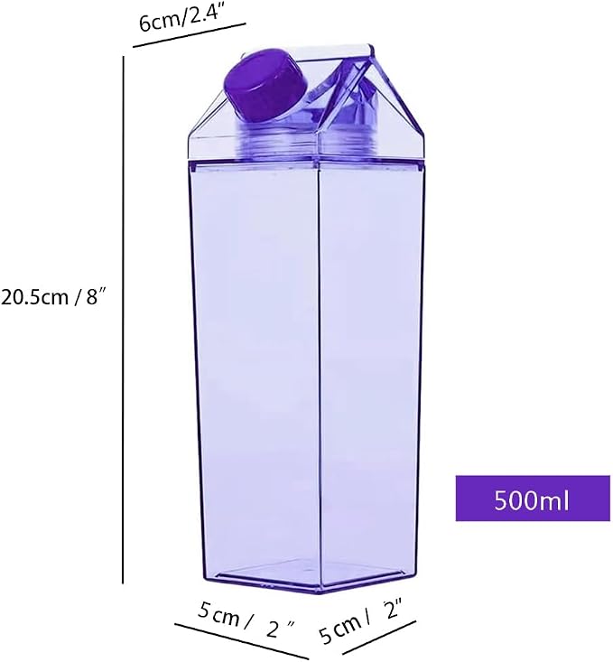Jinberry 500ml/17oz Cute Leakproof Clear Milk Carton Water Bottle Portable - Image 2