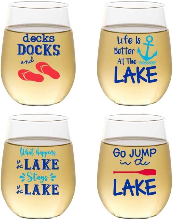 Set of 4 Shatterproof Designer 16 oz Plastic Wine Glasses MADE in the USA by Unknown