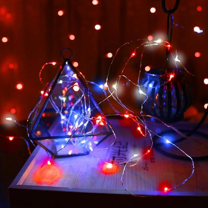 4th of July Decorations, 4 Pack Red White and Blue Fairy Lights Battery Operated - Image 2