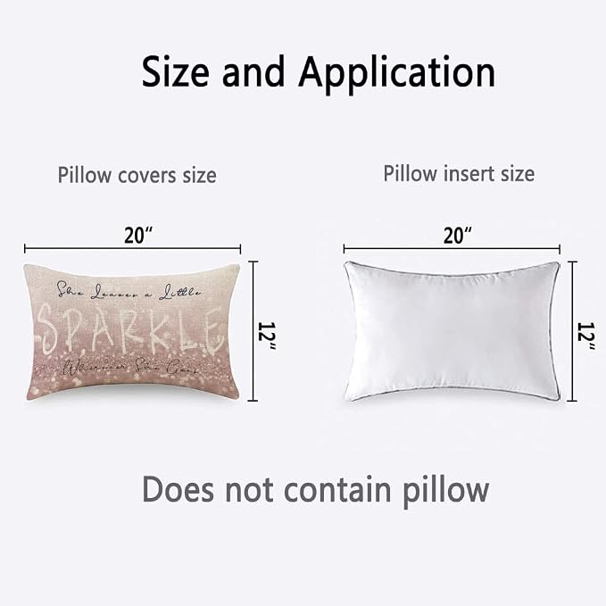 TKS MITLAN Sparkle Pillow Covers 12x20 Inch Glitter Pink She Leaves A Little - Image 4
