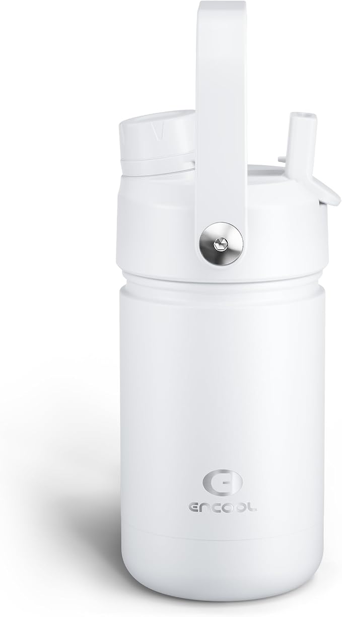 Kids Insulated Water Bottle - 12oz Stainless Steel Water Bottle with Dual Spouts by ENCOOL