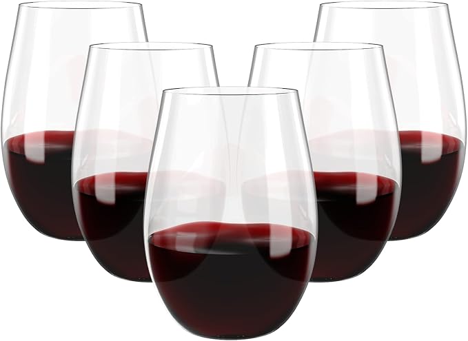 FOCUSLINE 20 Pack 16 Oz Plastic Wine Glasses, Stemless Plastic Wine Cups Heavy by FOCUSLINE