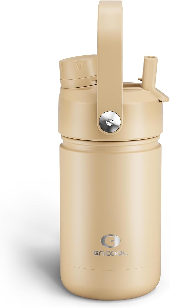 Kids Insulated Water Bottle - 12oz Stainless Steel Water Bottle with Dual Spouts by ENCOOL