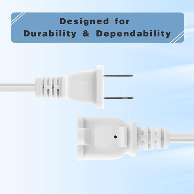 10FT 2 Prong Indoor Extension Cord, Thin White Extension Cords Male/Female - Image 2