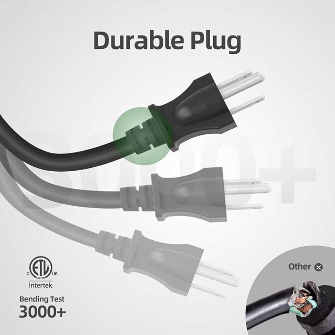 TiFFCOFiO Indoor Outdoor Extension Cord Waterproof, 6 Feet 3 Prong Power Cord - Image 3