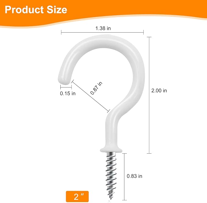 25 Pack Cup Screw Hooks, 2 inch Vinyl Coated Ceiling Screw in Hooks Plant - Image 3