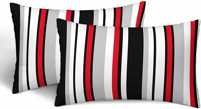 Vertical Lines Striped Pillow Covers 12 X 20 Black White Grey Red Watercolor by Unknown