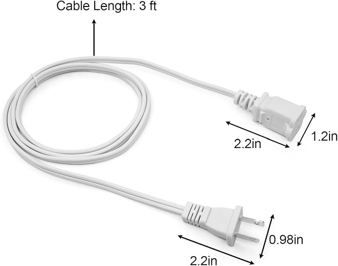 Short Extension Cord 3 Ft, 2-Prong Extension Cord, NEMA 1-15P to 1-15R Thin - Image 7