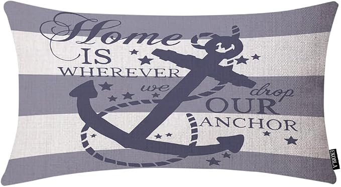 EKOBLA Nautical Pillow Covers Home is Wherever We Drop Our Anchor Waist Lumbar by EKOBLA
