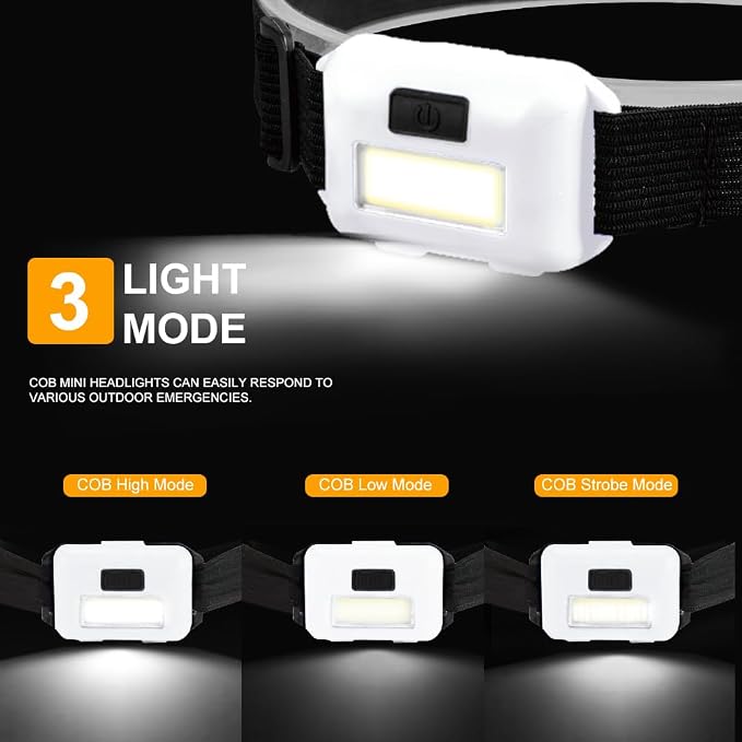 8 Pack Led Headlamp for Adults and Kids, 1.1oz/31g COB Flood Light Ultra Bright - Image 2